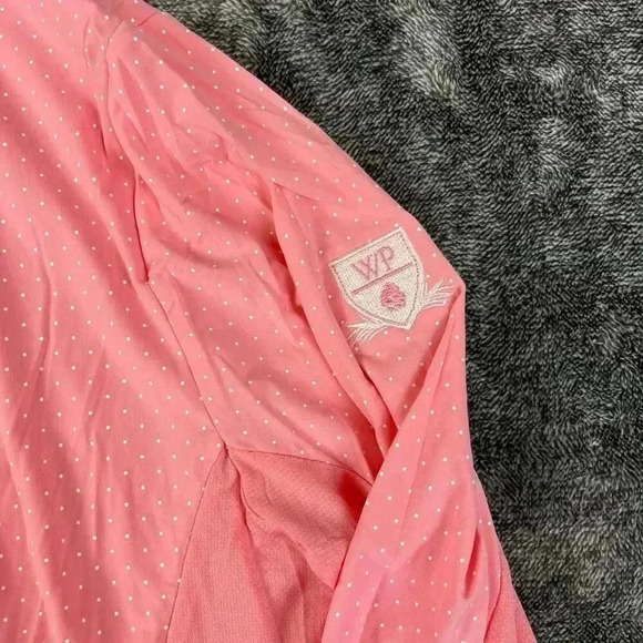 Footjoy Women's 1/4 Button Up Pullover Long Sleeve Polka Dot Pink Golf M/L - Picture 3 of 11